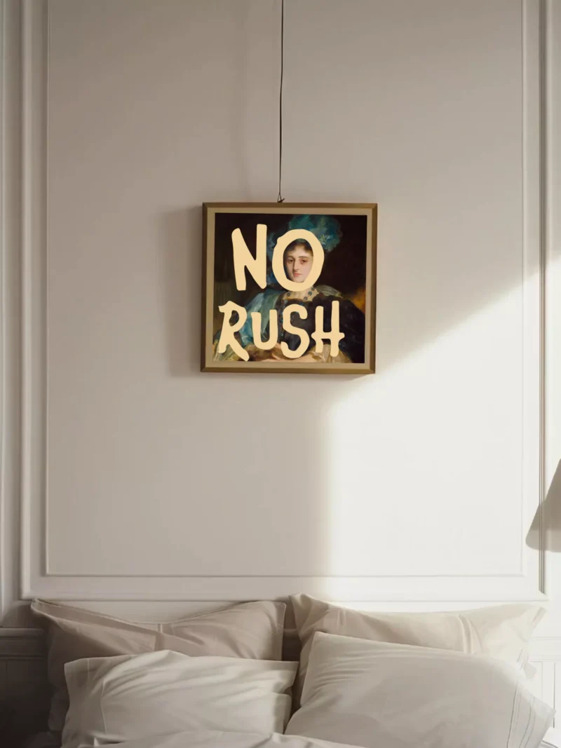 97-5 Altered Art Vintage Painting _ Dont Rush Me Wall Art _ Trendy Gallery Print _ Yellow Graffiti Poster Printable _ Maximalist Decor